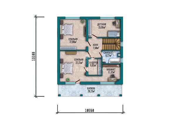 Проект с мансардой, террасой и фасадом из светлой штукатурки S2-225 (510-206-1М)