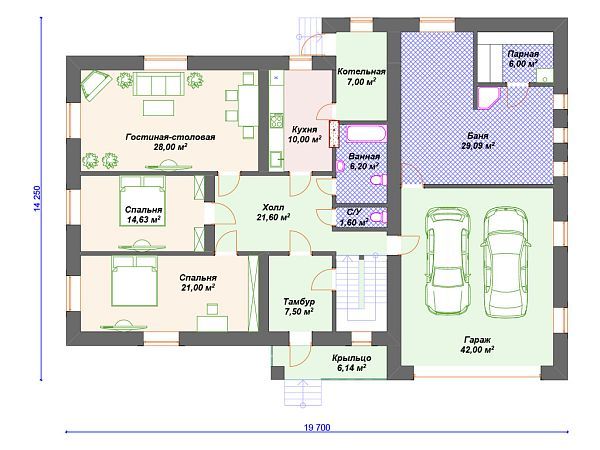 Проект каменного дома с гаражом на 2 машины S4-310 (К-004)