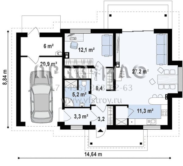 Проект одноэтажного дома с жилой мансаррдой и с пристроенным гаражом S3-189-5 (Z162 GLv2)