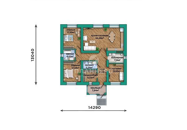 Проект из керамических блоков со светлым кирпичным фасадом S2-144 (419-144-1)