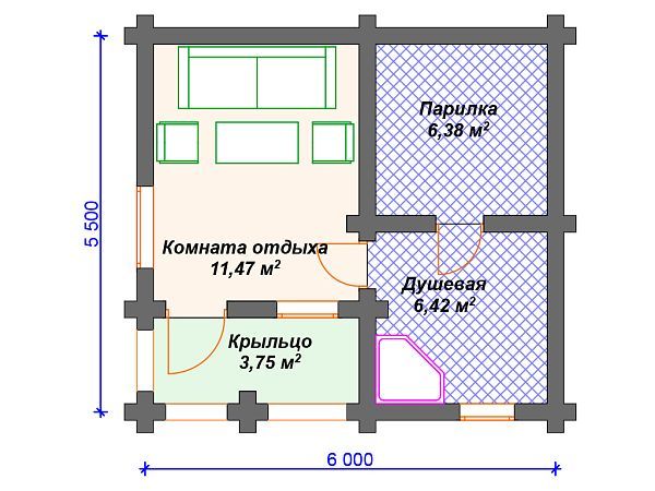 Проект деревянной бани SB4-28 (Б-008)