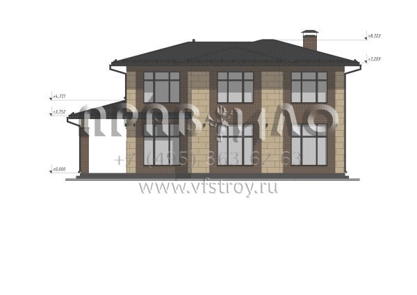 Проект двухэтажного дома с облицовкой камнем в стиле Райт S-221