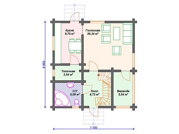 Проект деревянного дома с 3 спальнями S4-99 (ДС-051)