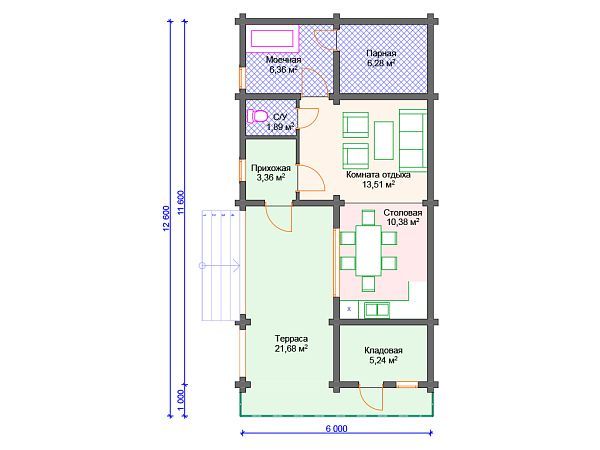 Проект деревянной бани для узкого участка SB4-69 (Б-019)