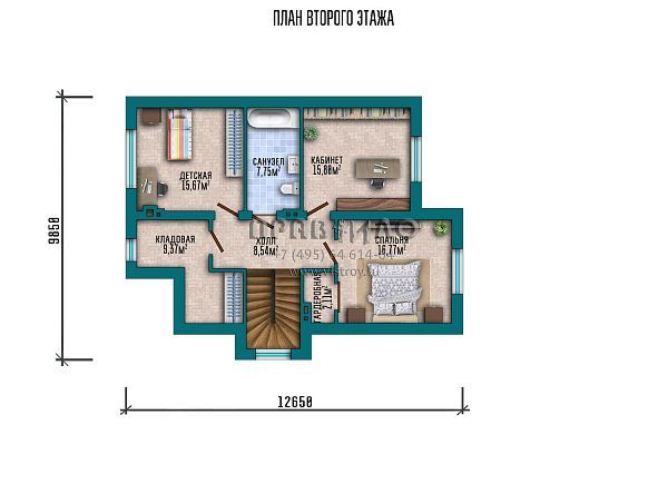 Проект двухэтажного дома с угловым крыльцом и лестничным эркером S2-190 (199-190-1М)