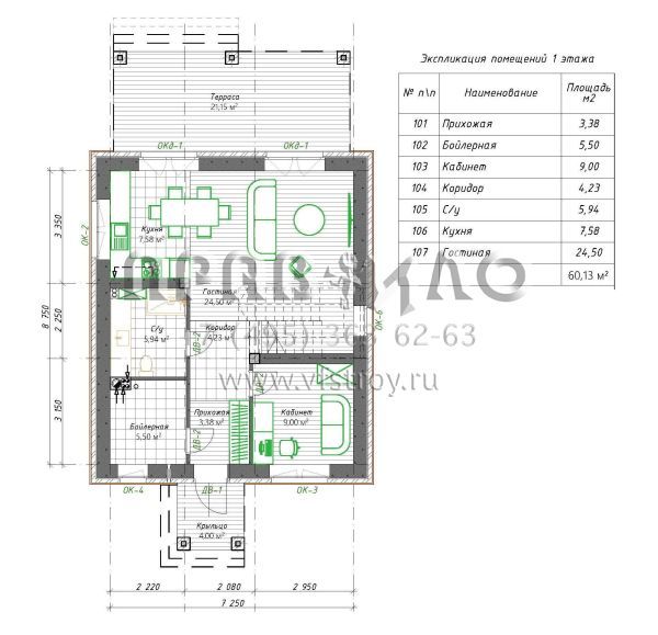 Проект строгого классического двухэтажного дома  S-113