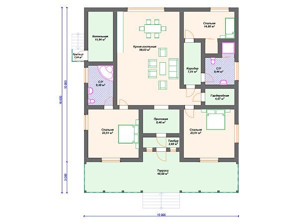 Проект каменного дома с 3 спальнями S4-226 (К-143)