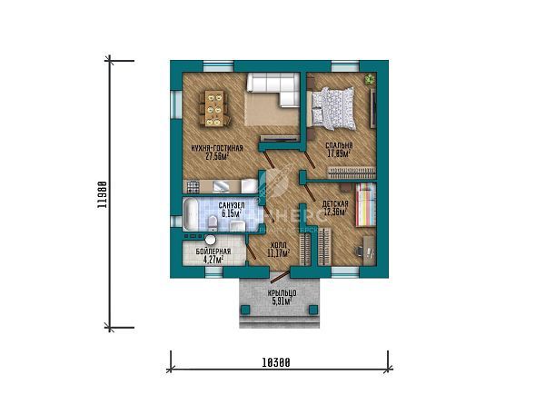 Проект маленького одноэтажного квадратного дома  с простой реализацией S2-82 (404-82-1)