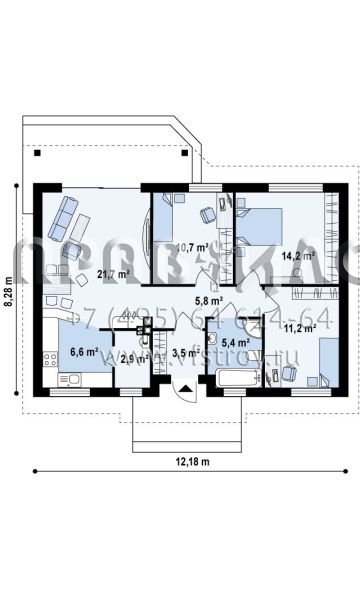 Проект одноэтажного дома из кирпича, керамических блоков или газобетона S3-82-1 (Z7 35)