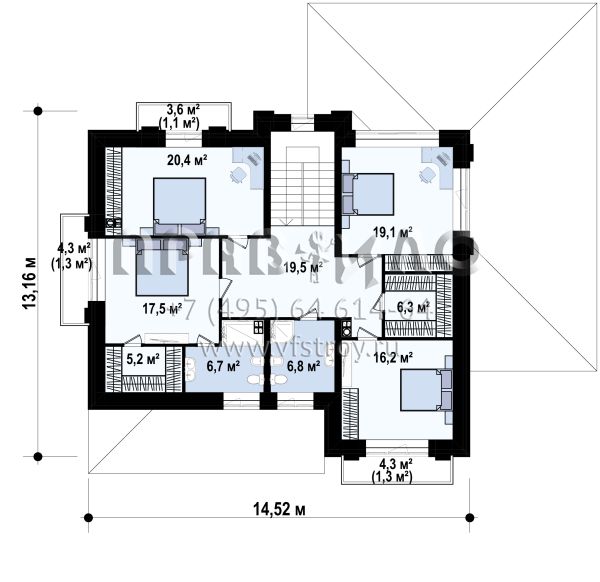 Проект современного двухэтажного дома с облицовкой из кирпича, с большой крытой террасой, балконами и гаражом S3-272 (Zz15 k v1)