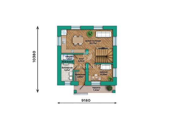 Проект с фасадом из красного кирпича и мансардным этажом S2-119 (576-119-1М)
