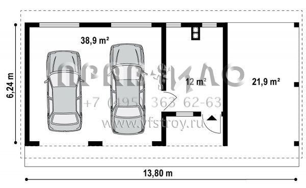 Проект двухместного гаража с мастерской и крытой террасой SG3-51 (Zg4)