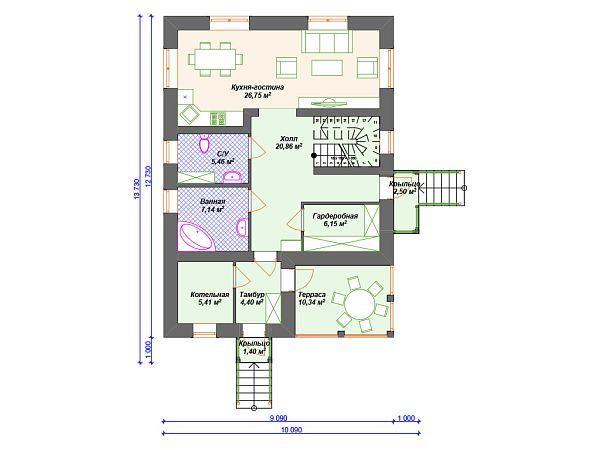 Проект двухэтажного дома с 3 спальнями и террасой S4-152 (К-262)