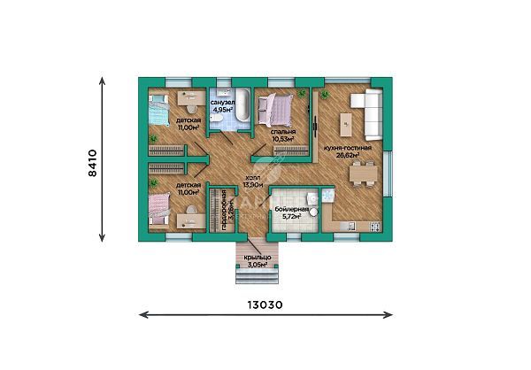 Проект из газобетона с кирпичным фасадом и фальцевой кровлей S2-85 (288-85-1)