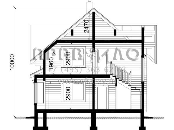 Загородный дом из бруса с шестигранной верандой S7-195 (1-42d)