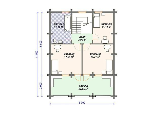 Проект деревянного дома из бревна с 3 спальнями и мансардой S4-179 (ДО-088)