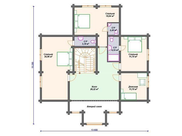 Проект деревянного дома из бревна 14 на 15 м с мансардой S4-311 (ДО-068)