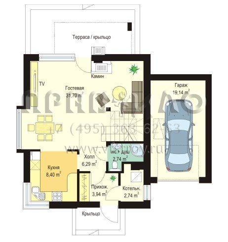 Проект коттеджа с двускатной крышей  S8-144 (Густав 2)