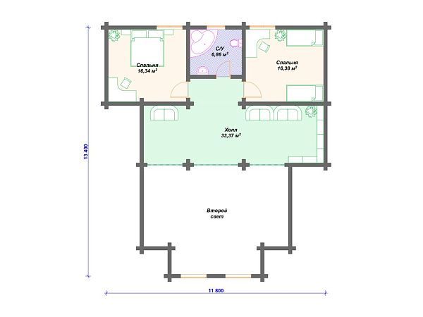 Проект деревянного дома с 3 спальнями и вторым светом S4-216 (ДС-012)