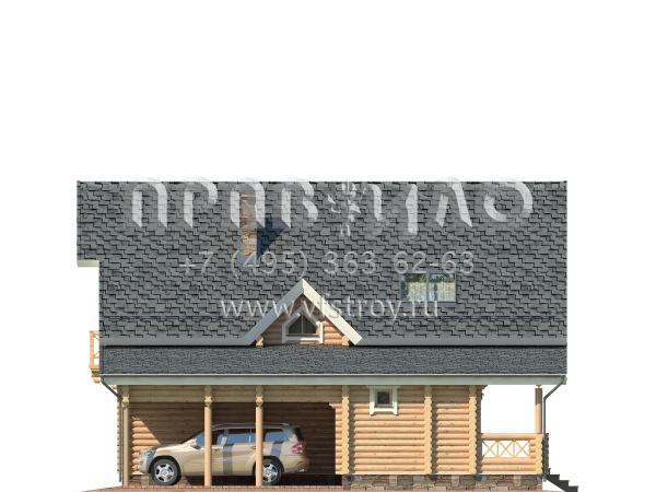 Бревенчатый дом с навесом для автомобиля S7-198 (1-27)