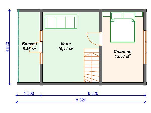 Проект деревянной бани с балконом SB4-84 (Б-042)