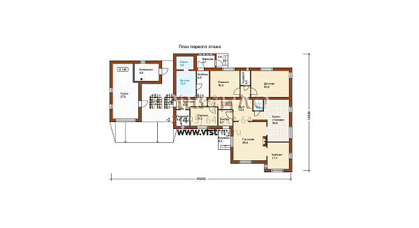 Одноэтажный вытянутый дом с пристроенным гаражом K-214-1P