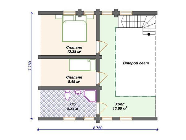 Проект деревянного дома из бревна с 3 спальнями S4-101 (ДО-146)