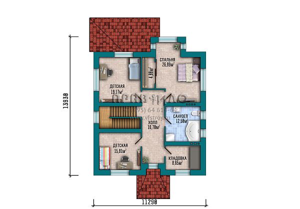 Проект двухэтажного классического дома с террасой S2-200 (015-200-2)