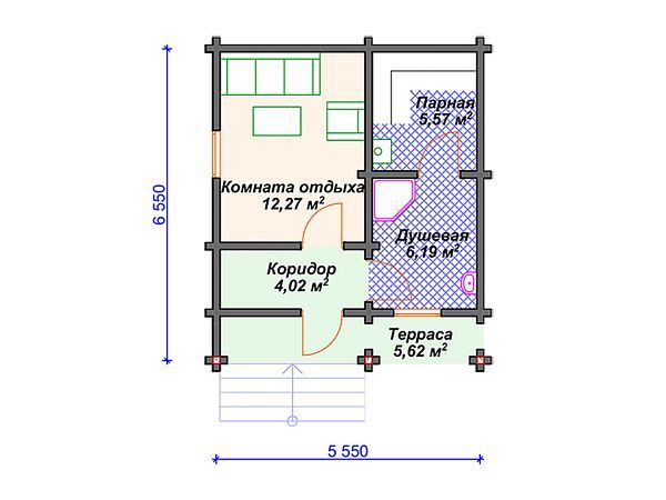 Проект деревянной бани SB4-34 (Б-081)