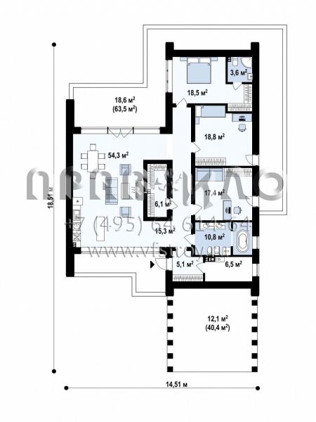 Проект современного одноэтажного дома с необычным геометрическим решением S3-188-7 (Zx201 +)