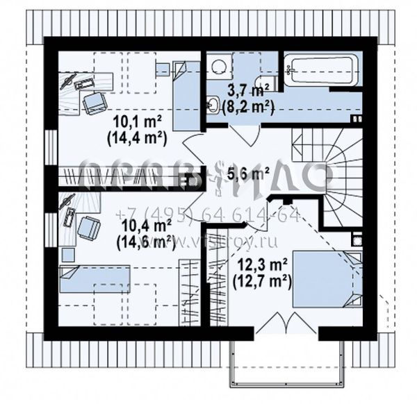 Проект уютного мансардного дома с большой гостиной на первом этаже и тремя спальнями на втором уровне S3-111-8 (z33 bg)