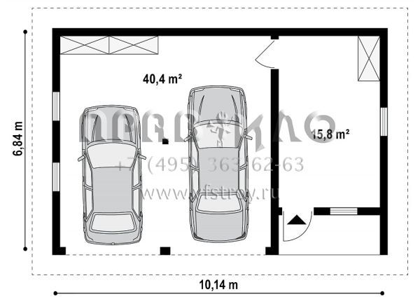 Проект просторного двухместного гаража с мастерской SG3-56 (Zg1)