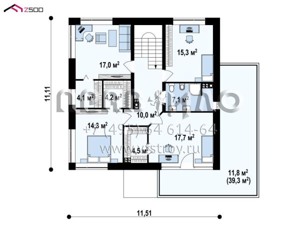 Проект современного двухэтажного дома для большой семьи, с гаражом и с террасой S3-227-2 (Zx10 v1 pk)
