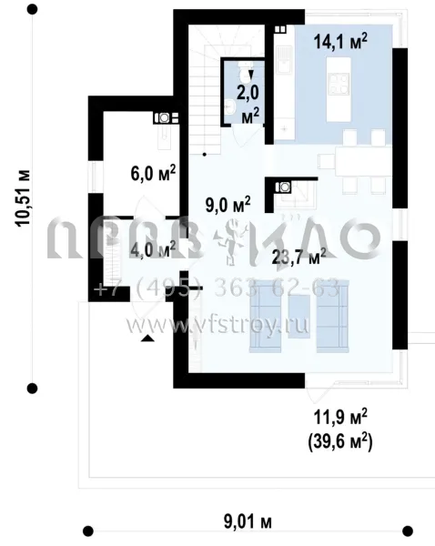 Проект компактного современного дома с двускатной крышей  S3-122 (Z155)