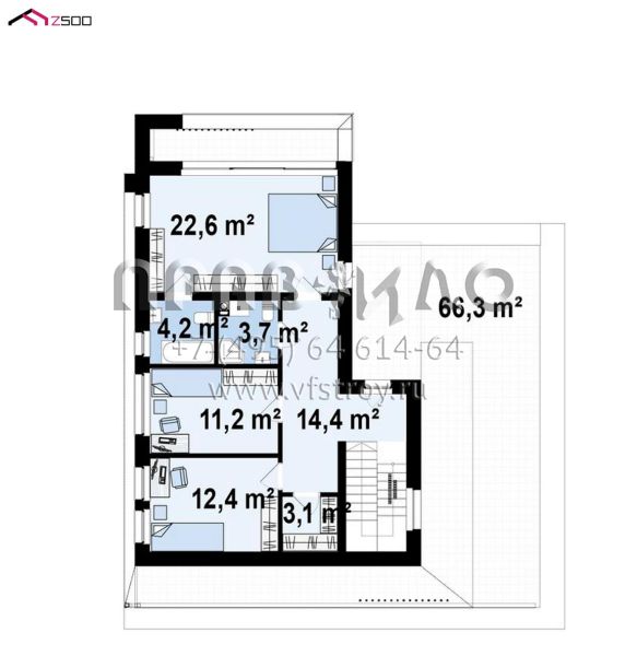 Проект современного двухэтажного дома с пятью комнатами, гаражом и террасами на двух уровнях S3-183 (zx220)