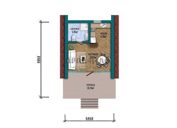 Проект одноэтажного каркасного А-фрейм дома с витражным остеклением  S2-56 (365-56-1)