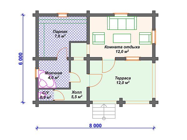 Проект деревянной бани SB4-42 (Б-005)