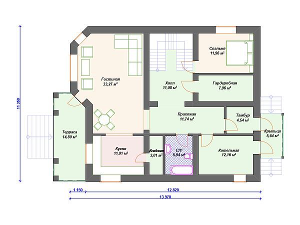 Проект каменного дома с эркером S4-242 (К-108)