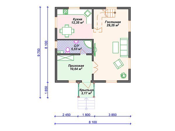 Проект каркасного дома со вторым светом и 3 спальнями S4-109 (И-100)