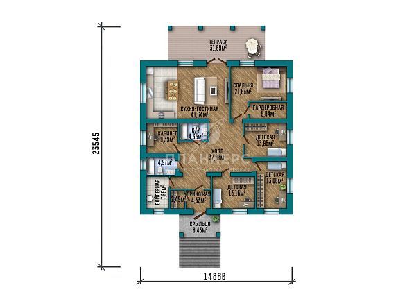 Проект с террасой и вальмовой крышей S2-180 (475-181-1)