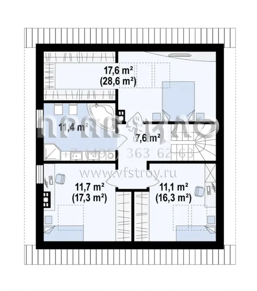 Проект традиционного дома с жилой мансардой и оригинальной террасой s3-148-5 (Z62 A minus)