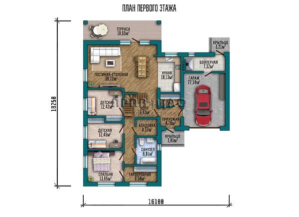 Проект дома Г-образной формы с чердачным помещением и гаражом S2-246 (240-246-1МГ)