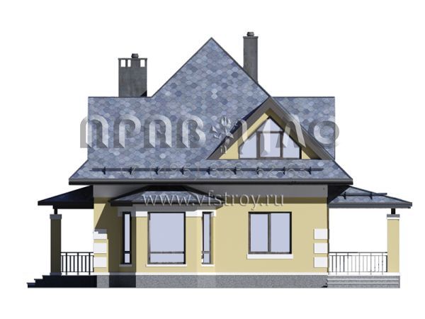 Загородный дом с шатровой крышей, террасой и эркером S7-132 (3-27e1)
