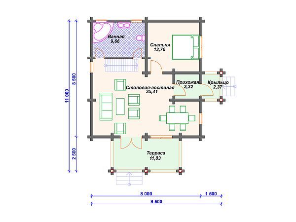 Проект деревянного дома с мансардой и террасой S4-87 (ДС-027)