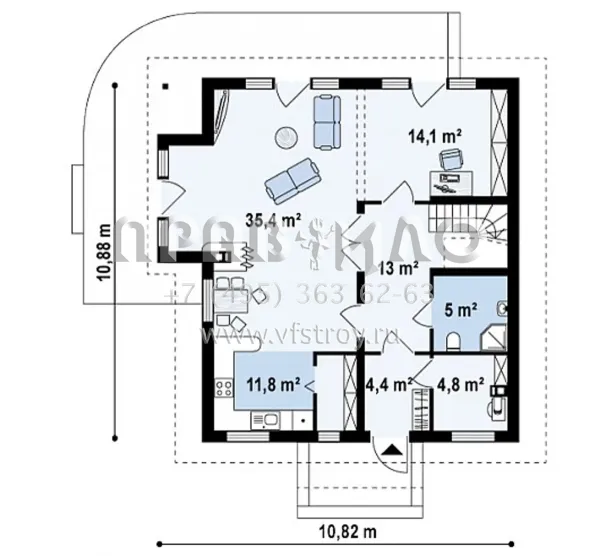 Проект коттеджа с простыми фасадами и двускатной кровлей  S3-170 (Z63)