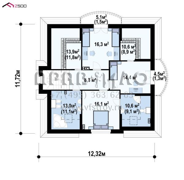 Проект пятикомнатного мансардного дома с хозяйственными помещениями в подвале S3-288 (Z18 kl+P)