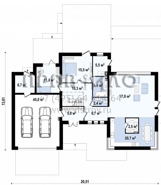 Проект двухэтажного дома с верхней террасой и большим гаражом S3-278 (Zx22)