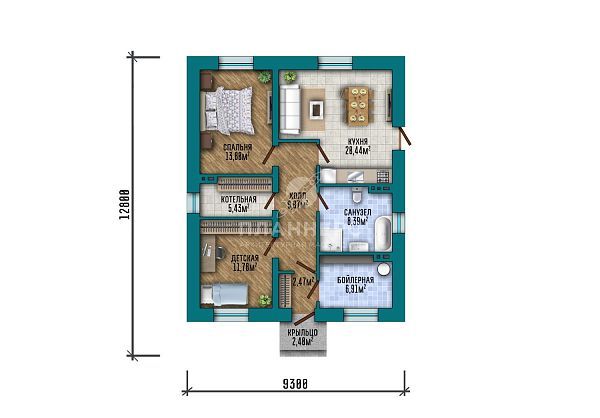 Проект компактного одноэтажного дома с продуманной планировкой и вальмовой крышей S2-81 (437-81-1)