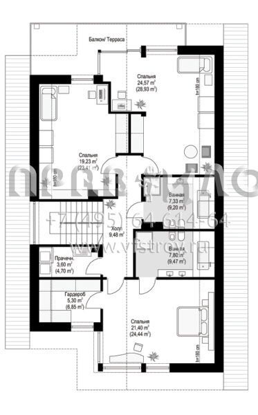 Проект современного одноэтажного дома с мансардой, камином и балконом S8-263-3 (Открытый 5)