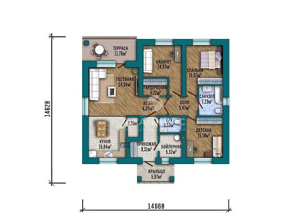 Проект с оштукатуренным фасадом и террасой S2-145 (549-145-1)